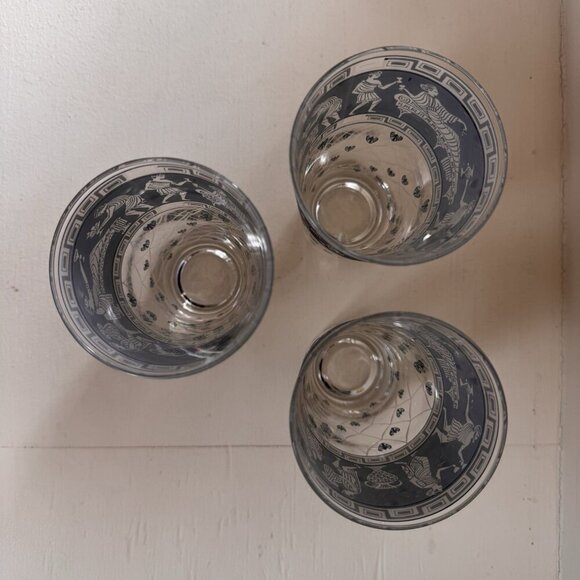Set of 3 Cera Greek Etruscan Highball Glasses MCM 1960s Barware Vintage Cocktail - Picture 4 of 7